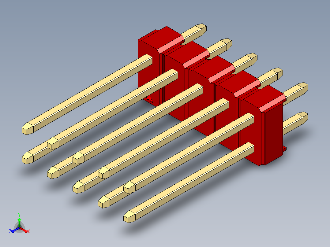 彩色公头100mil（2.54mm）系列-DS1021_red_2x05p_100mil_Type5_rev1.0正等轴测图