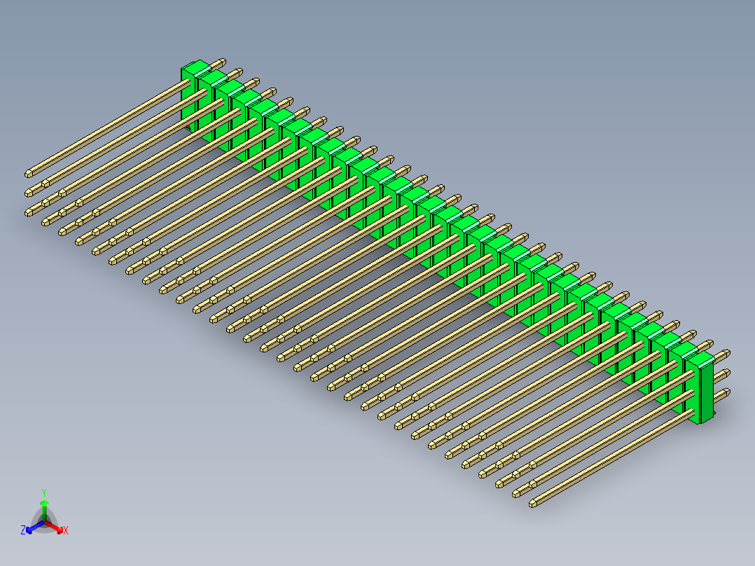 彩色公头100mil（2.54mm）系列-DS1021_green_3x31p_100mil_Type43_rev1.0正等轴测图
