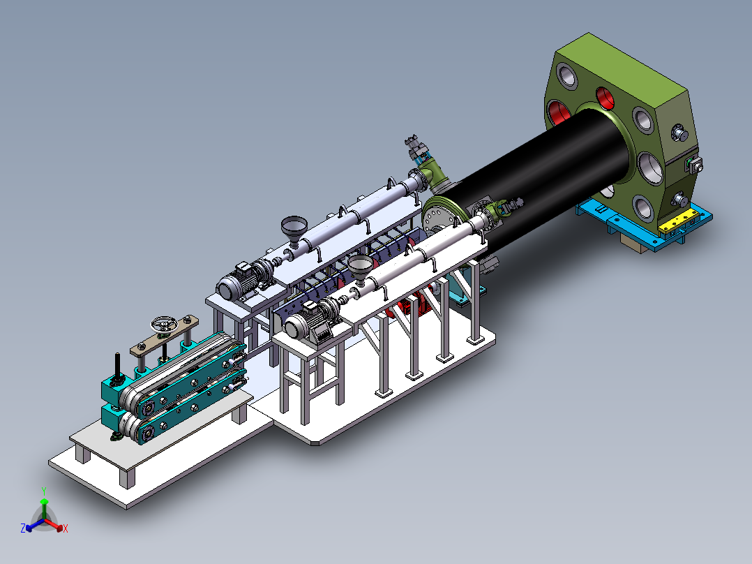 电缆挤出装置正等轴测图