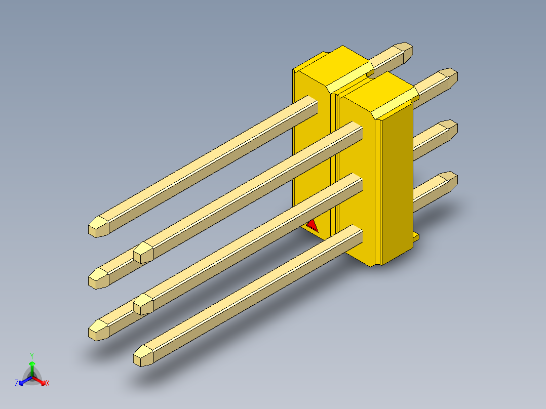 彩色公头100mil（2.54mm）系列-DS1021_yellow_3x02p_100mil_Type5_rev1.0正等轴测图