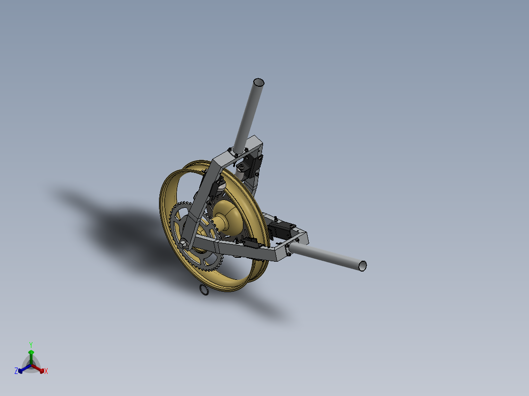 内框架固定住车轮，防止其转动正等轴测图
