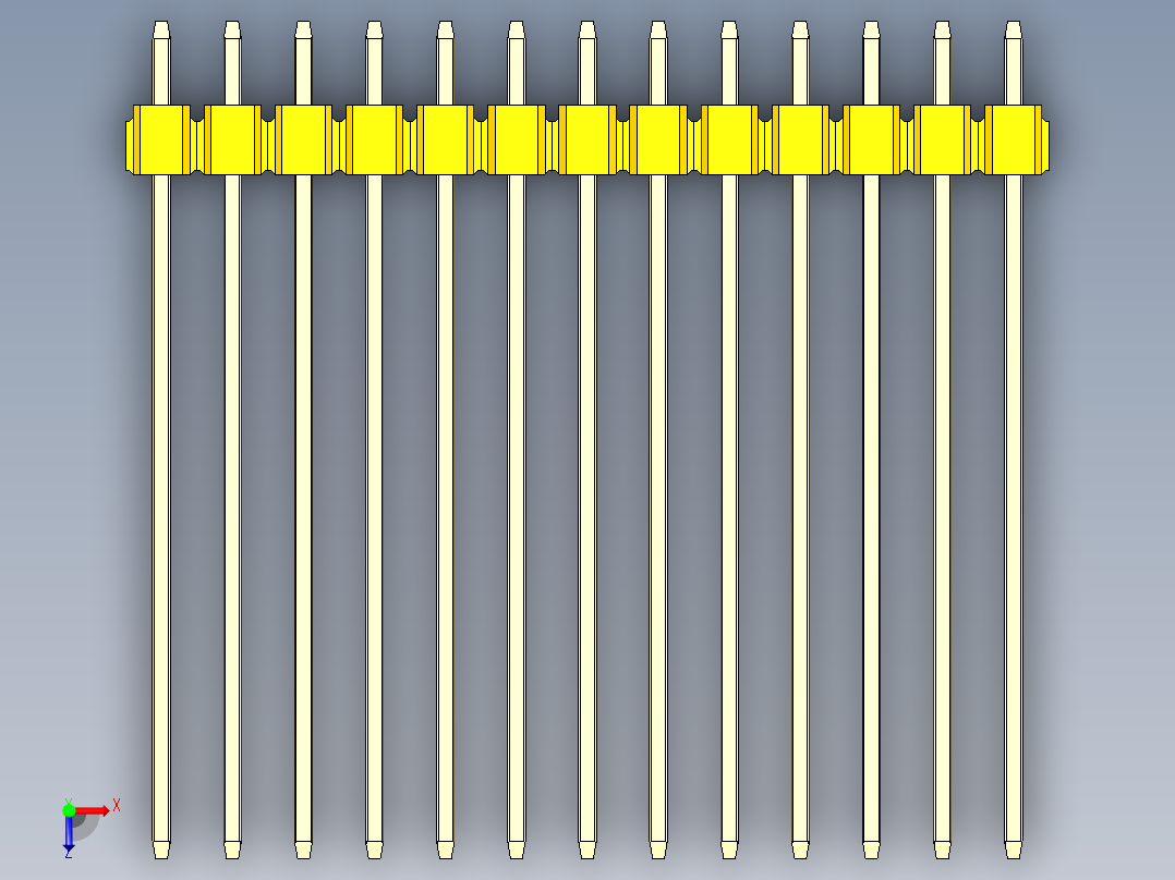 彩色公头100mil（2.54mm）系列-DS1021_yellow_1x13p_100mil_Type43_rev1.0俯视图
