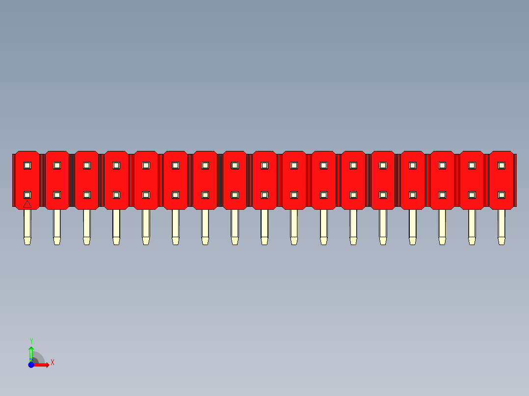彩色公排针 100mil 2.54mm 系列-DS1022_red_2x17p_100mil_TypeD_rev1.0前视图