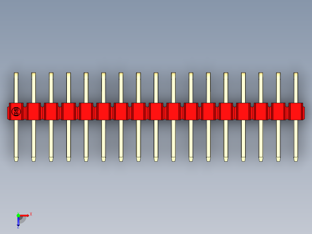 彩色公排针 100mil 2.54mm 系列-DS1022_red_2x17p_100mil_TypeD_rev1.0俯视图