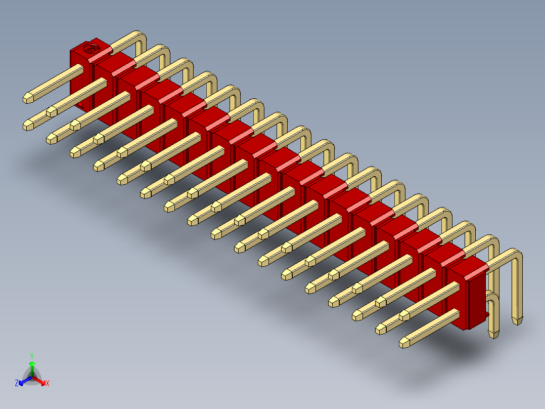 彩色公排针 100mil 2.54mm 系列-DS1022_red_2x17p_100mil_TypeD_rev1.0正等轴测图
