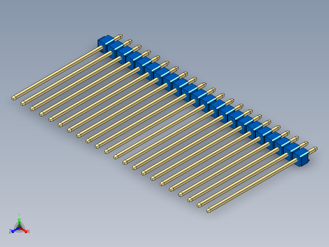 彩色公头100mil（2.54mm）系列-DS1021_blue_1x22p_100mil_Type43_rev1.0正等轴测图