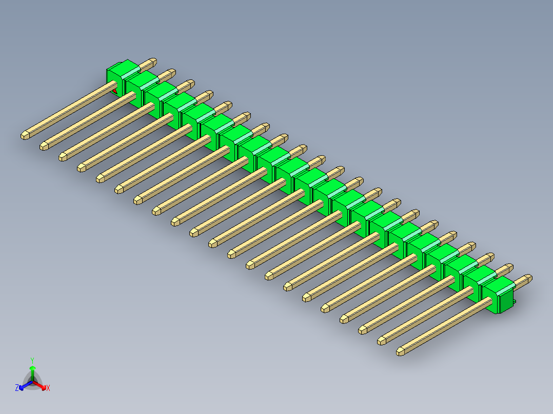 彩色公头100mil（2.54mm）系列-DS1021_green_1x21p_100mil_Type5_rev1.0正等轴测图