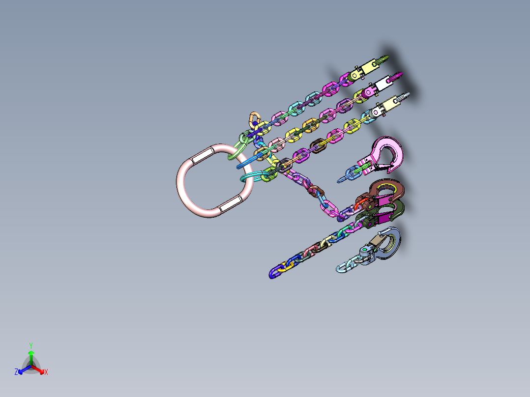 三腿单腿起重链条吊钩吊具蝴蝶扣成套吊具正等轴测图