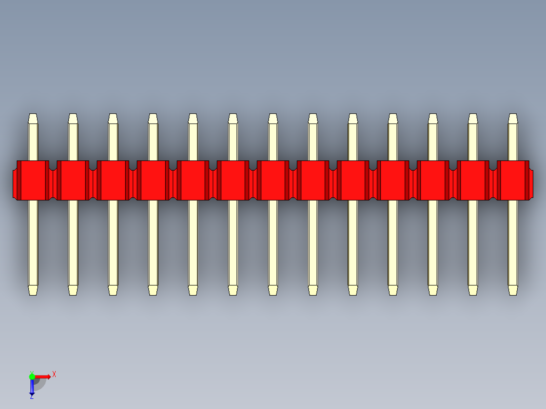 彩色公头100mil（2.54mm）系列-DS1021_red_3x13p_100mil_Type1_rev1.0俯视图