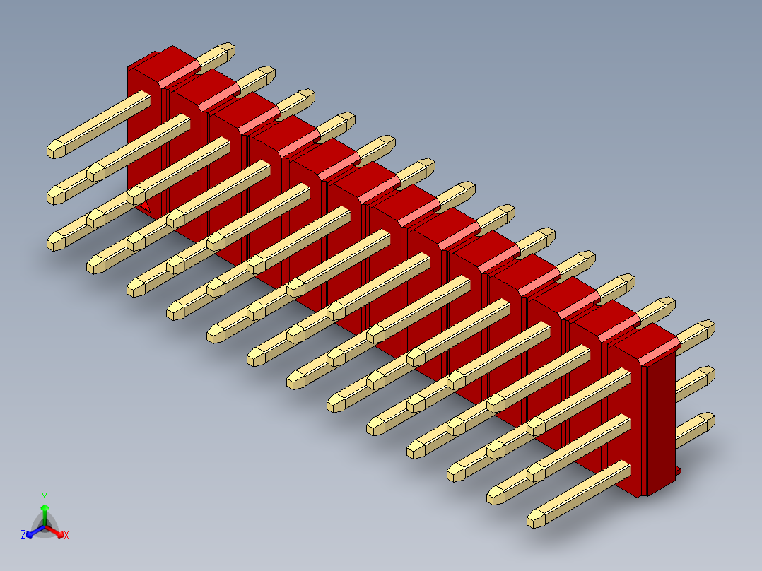 彩色公头100mil（2.54mm）系列-DS1021_red_3x13p_100mil_Type1_rev1.0正等轴测图