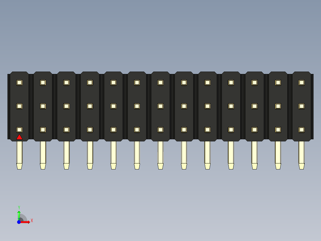 彩色公排针 100mil 2.54mm 系列-DS1022_black_3x13p_100mil_TypeD_rev1.0前视图