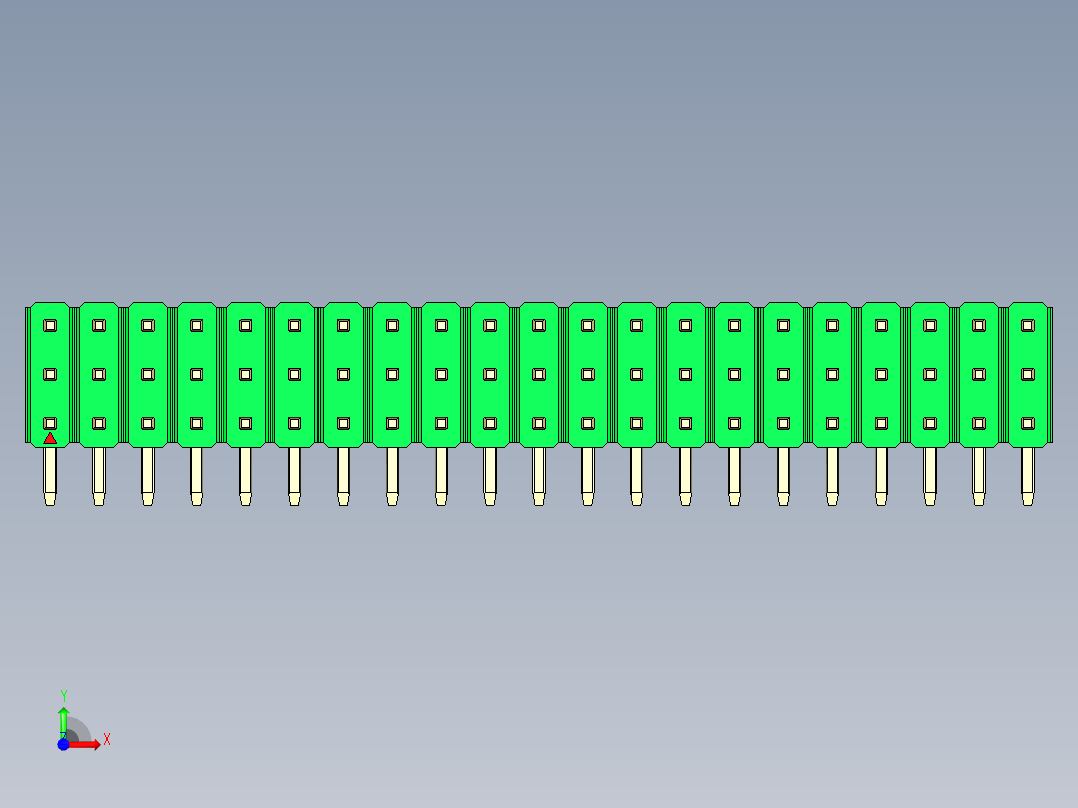 彩色公排针 100mil 2.54mm 系列-DS1022_green_3x21p_100mil_TypeD_rev1.0前视图