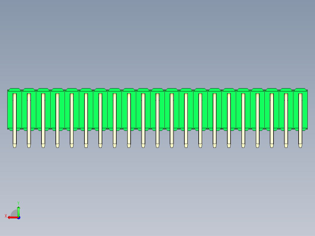 彩色公排针 100mil 2.54mm 系列-DS1022_green_3x21p_100mil_TypeD_rev1.0后视图