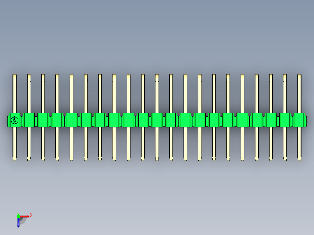 彩色公排针 100mil 2.54mm 系列-DS1022_green_3x21p_100mil_TypeD_rev1.0俯视图