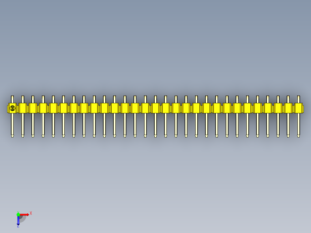 彩色公排针 100mil 2.54mm 系列-DS1022_yellow_1x29p_100mil_TypeD_rev1.0俯视图