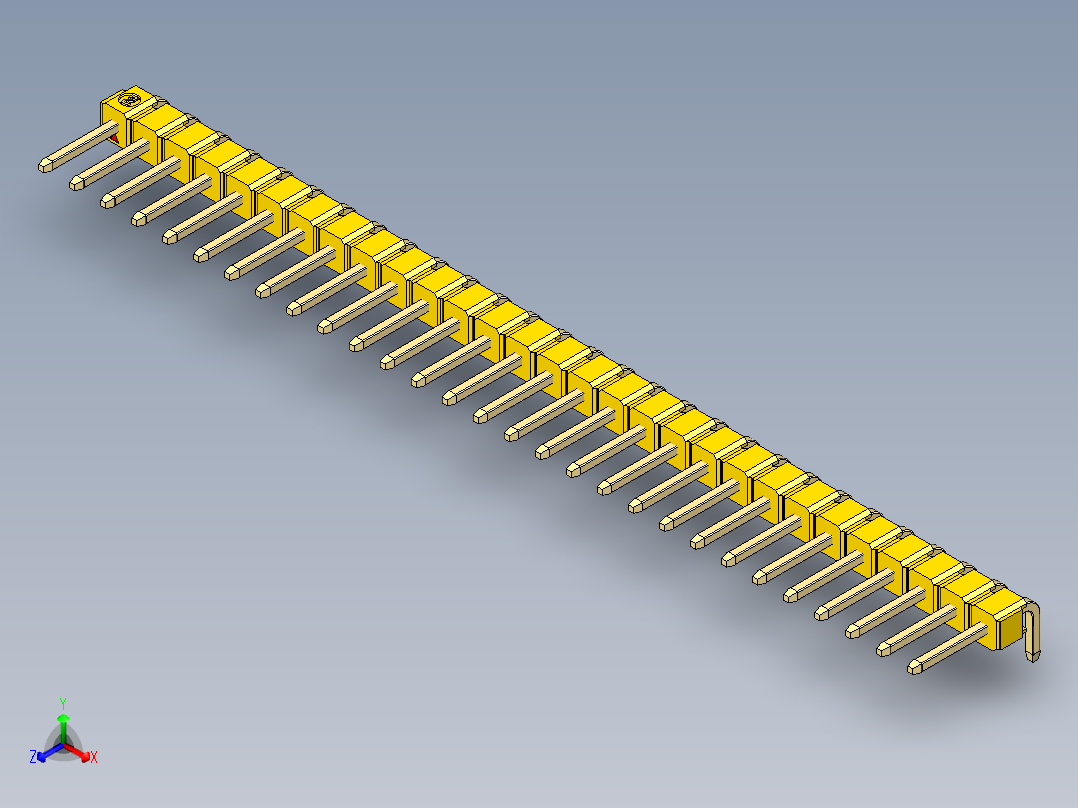 彩色公排针 100mil 2.54mm 系列-DS1022_yellow_1x29p_100mil_TypeD_rev1.0正等轴测图