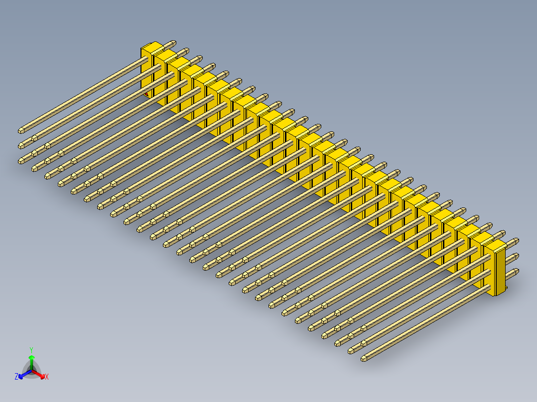 彩色公头100mil（2.54mm）系列-DS1021_yellow_3x27p_100mil_Type43_rev1.0正等轴测图
