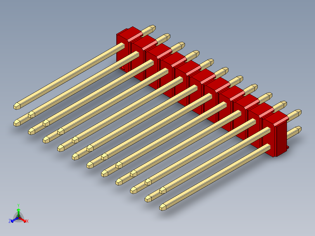 彩色公头100mil（2.54mm）系列-DS1021_red_2x11p_100mil_Type19_rev1.0正等轴测图