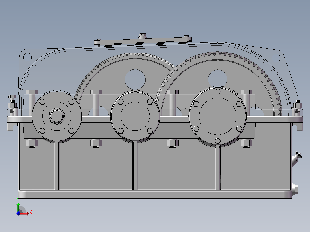 展开式二级圆柱齿轮减速器设计含三维二维说明书前视图