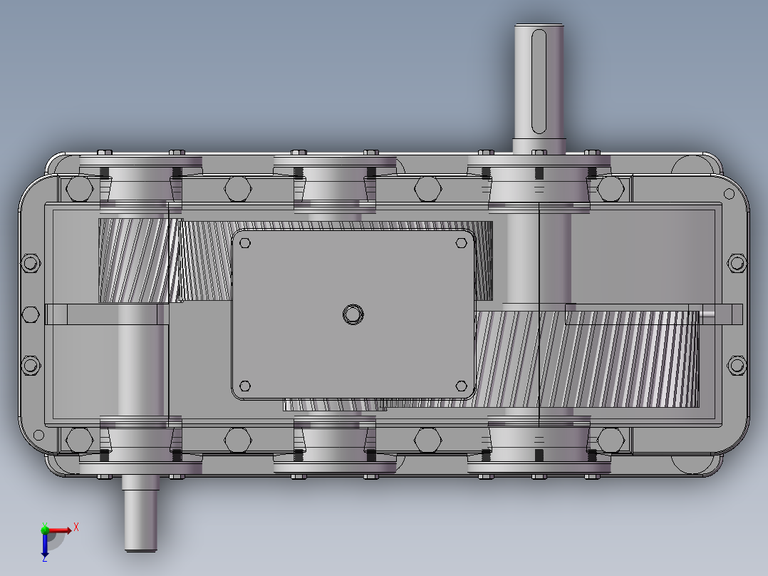 展开式二级圆柱齿轮减速器设计含三维二维说明书俯视图