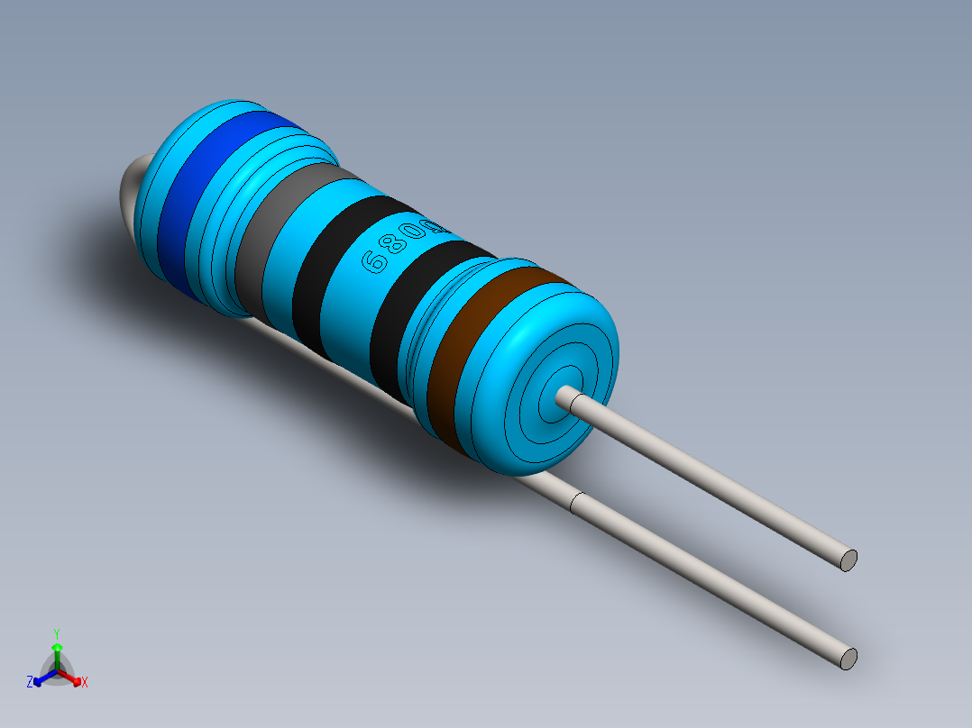 电容器 二极管 电阻器-Resistor Vertical 680 Ohm 1W正等轴测图