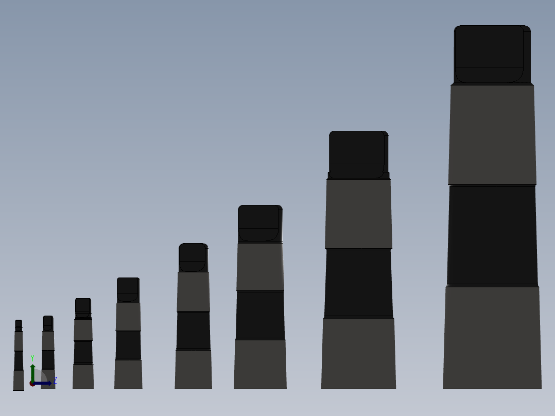 从#0到#7的莫氏锥度集合左视图