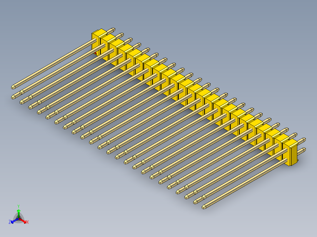 彩色公头100mil（2.54mm）系列-DS1021_yellow_2x23p_100mil_Type43_rev1.0正等轴测图