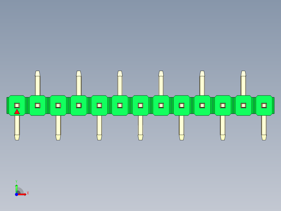 彩色公排针 100mil 2.54mm 系列-DS1022_green_13p_100mil_Type_SMT_R2_rev1.0前视图