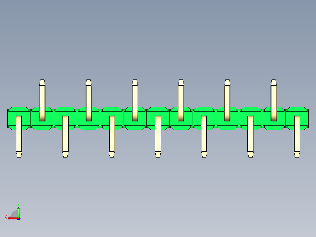 彩色公排针 100mil 2.54mm 系列-DS1022_green_13p_100mil_Type_SMT_R2_rev1.0后视图
