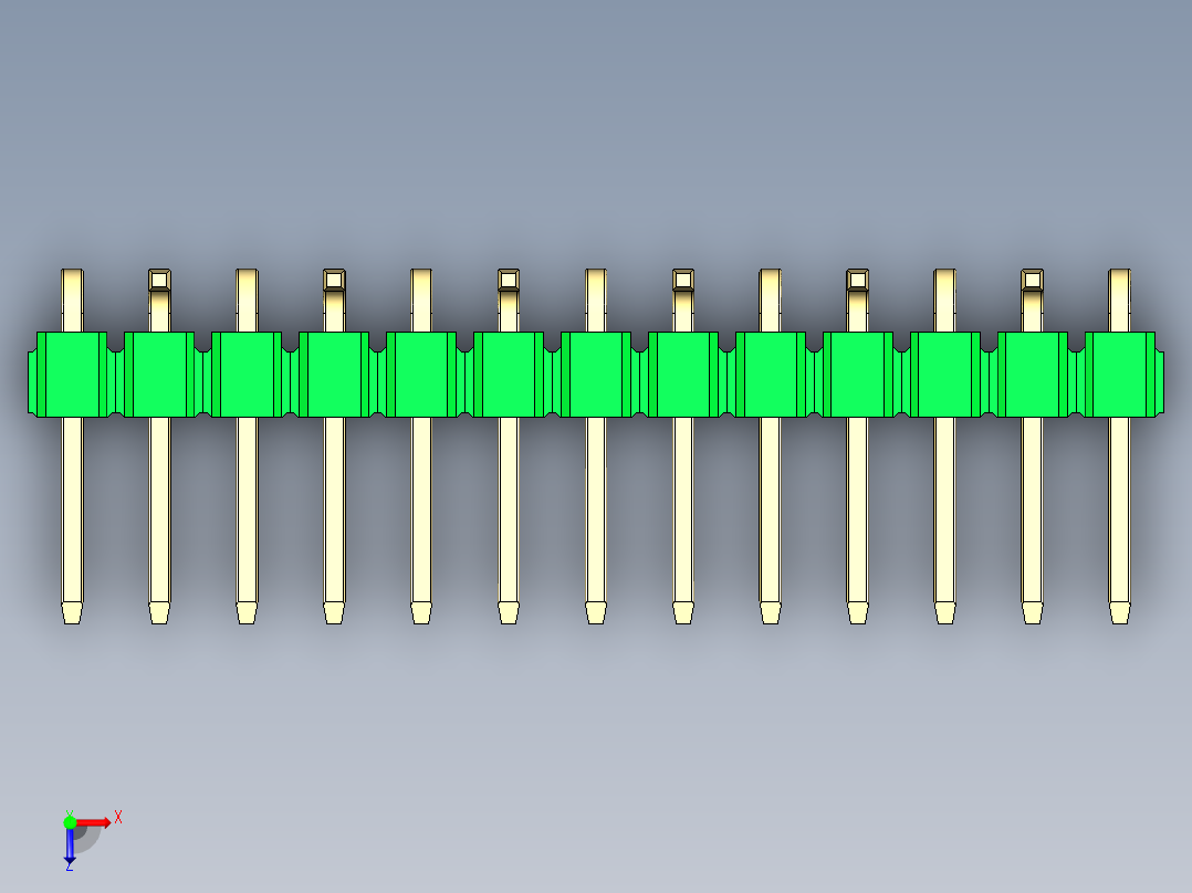 彩色公排针 100mil 2.54mm 系列-DS1022_green_13p_100mil_Type_SMT_R2_rev1.0俯视图