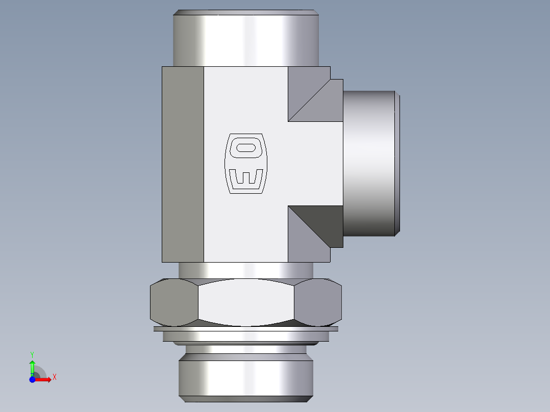 卡套式工业通用硬管接头EO_Adjustable_locknut_run_tee_LEE28LROMDCF前视图