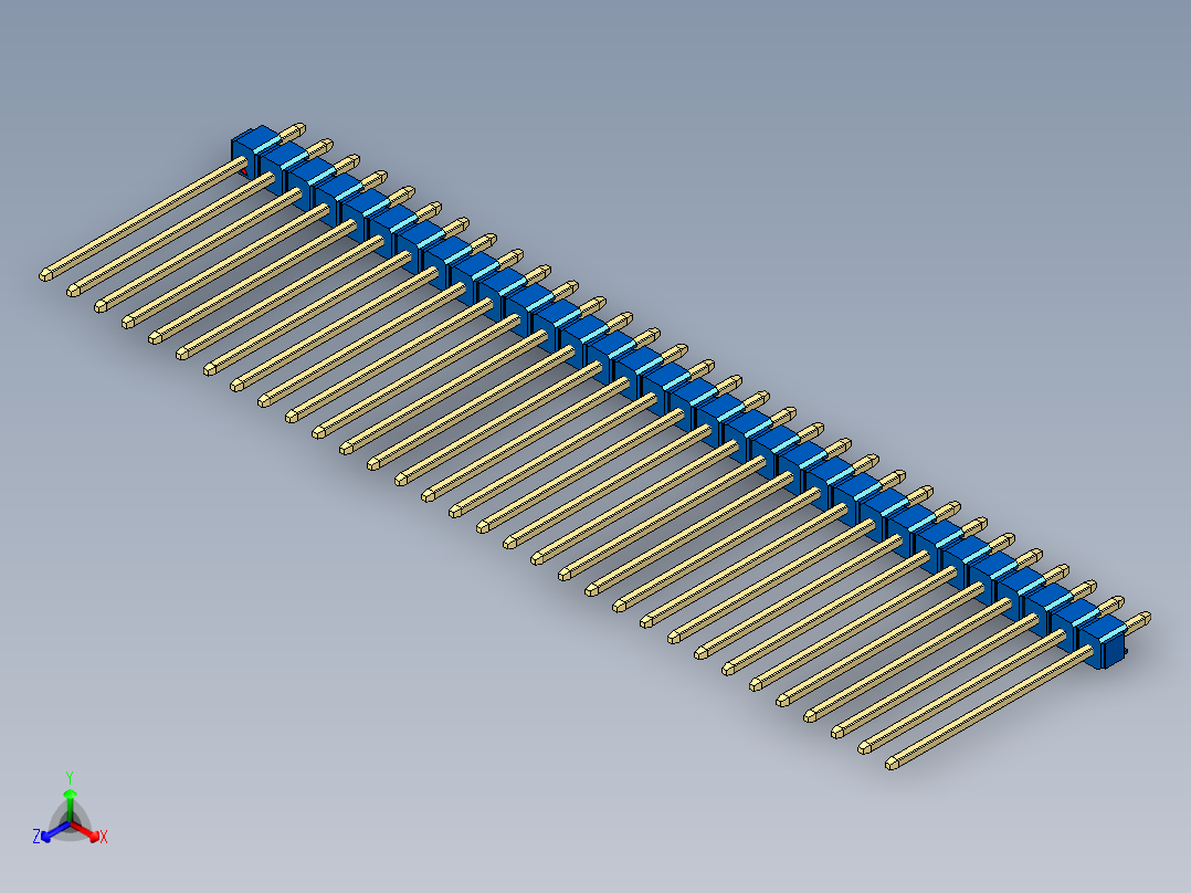 彩色公头100mil（2.54mm）系列-DS1021_blue_1x32p_100mil_Type19_rev1.0正等轴测图