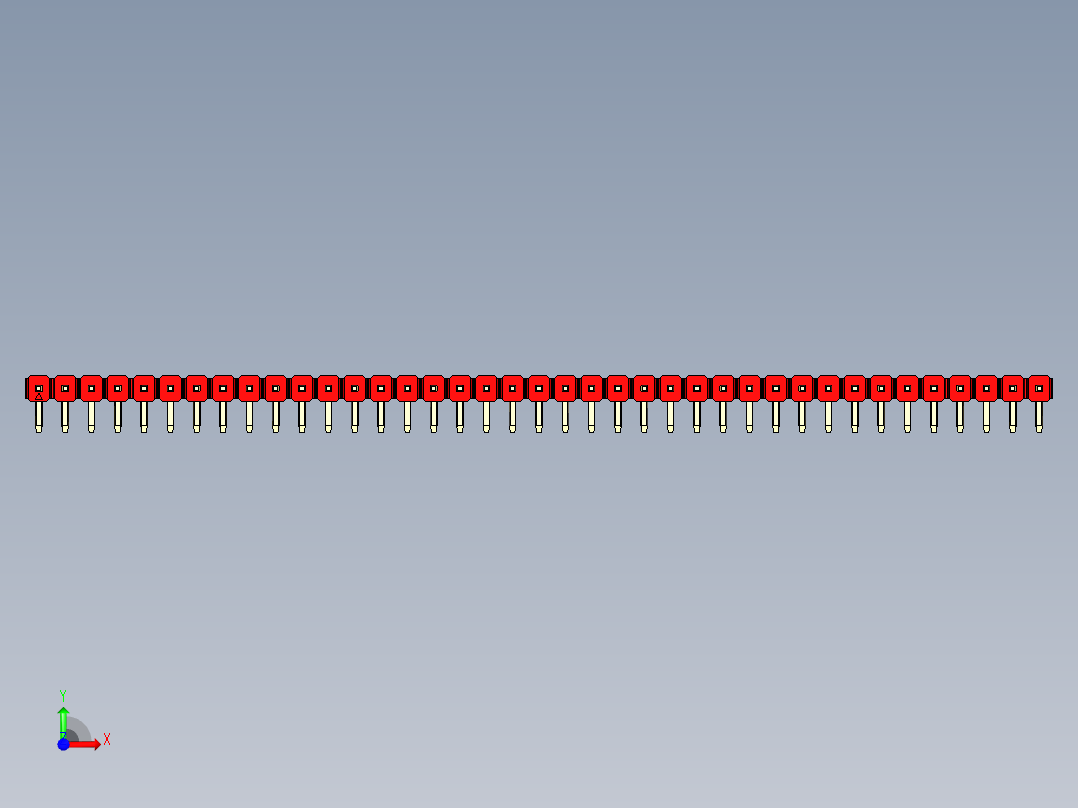 彩色公排针 100mil 2.54mm 系列-DS1022_red_1x39p_100mil_TypeD_rev1.0前视图