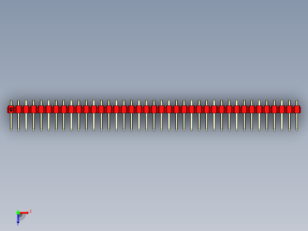 彩色公排针 100mil 2.54mm 系列-DS1022_red_1x39p_100mil_TypeD_rev1.0俯视图