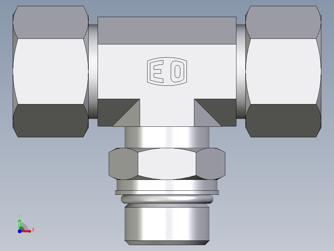 卡套式工业通用硬管接头EO_Adjustable_locknut_branch_tee_TEE20SMORCF前视图