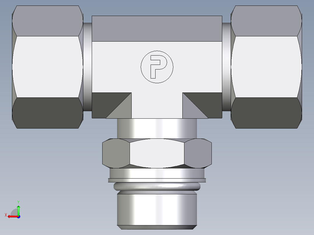 卡套式工业通用硬管接头EO_Adjustable_locknut_branch_tee_TEE20SMORCF后视图