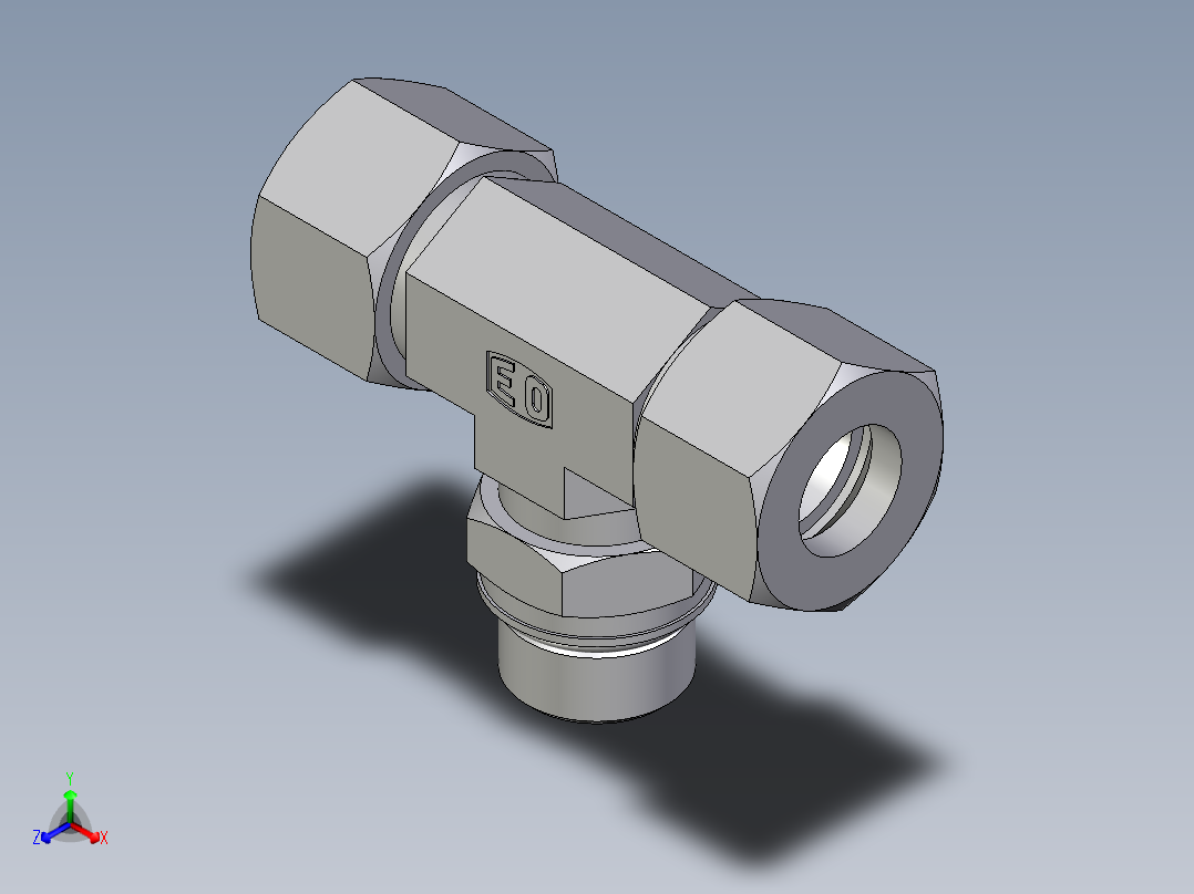 卡套式工业通用硬管接头EO_Adjustable_locknut_branch_tee_TEE20SMORCF正等轴测图