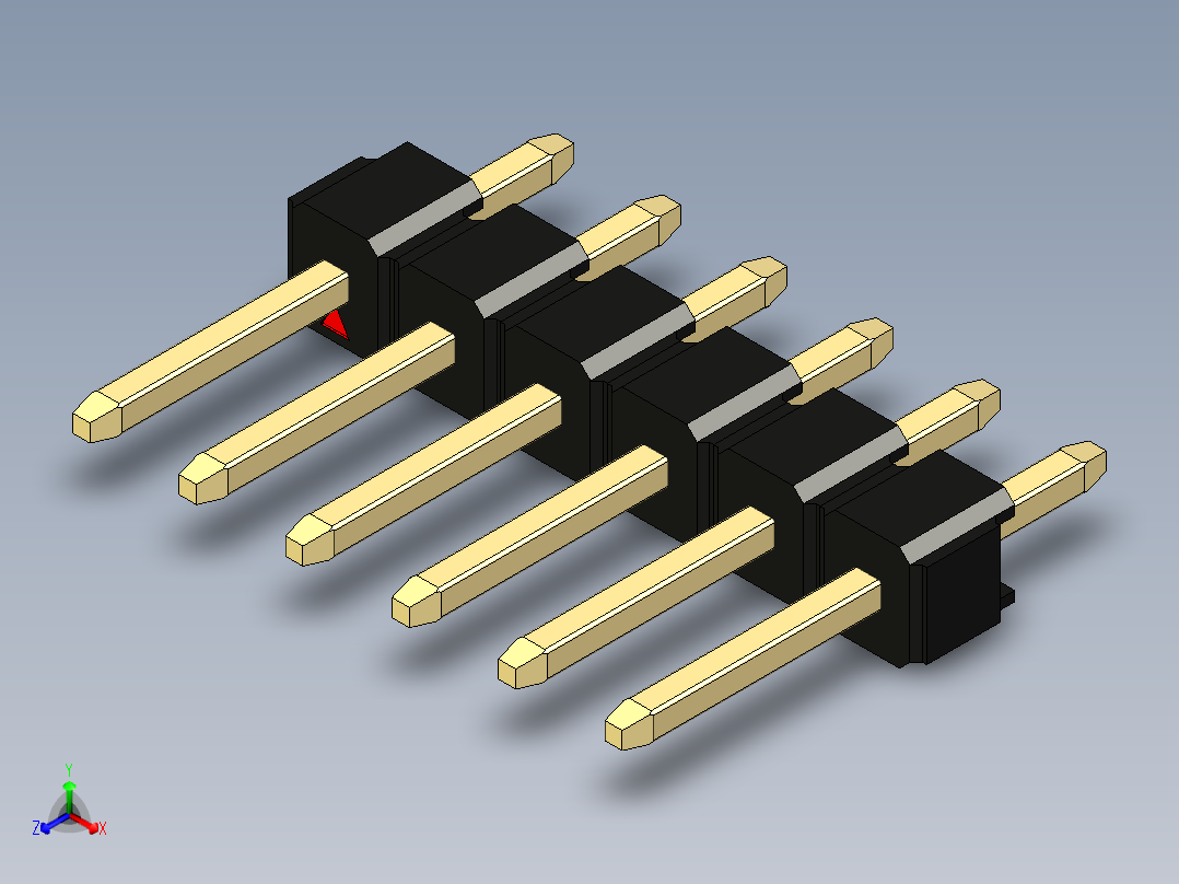 彩色公头100mil（2.54mm）系列-DS1021_black_1x06p_100mil_Type1_rev1.0正等轴测图
