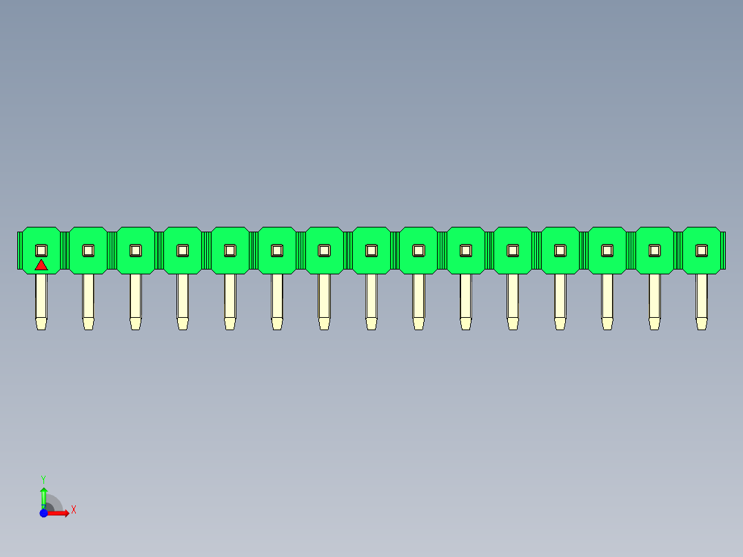 彩色公排针 100mil 2.54mm 系列-DS1022_green_1x15p_100mil_TypeD_rev1.0前视图