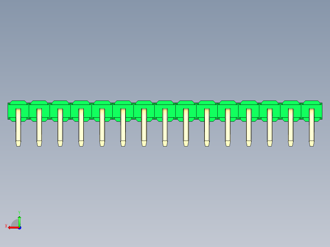 彩色公排针 100mil 2.54mm 系列-DS1022_green_1x15p_100mil_TypeD_rev1.0后视图