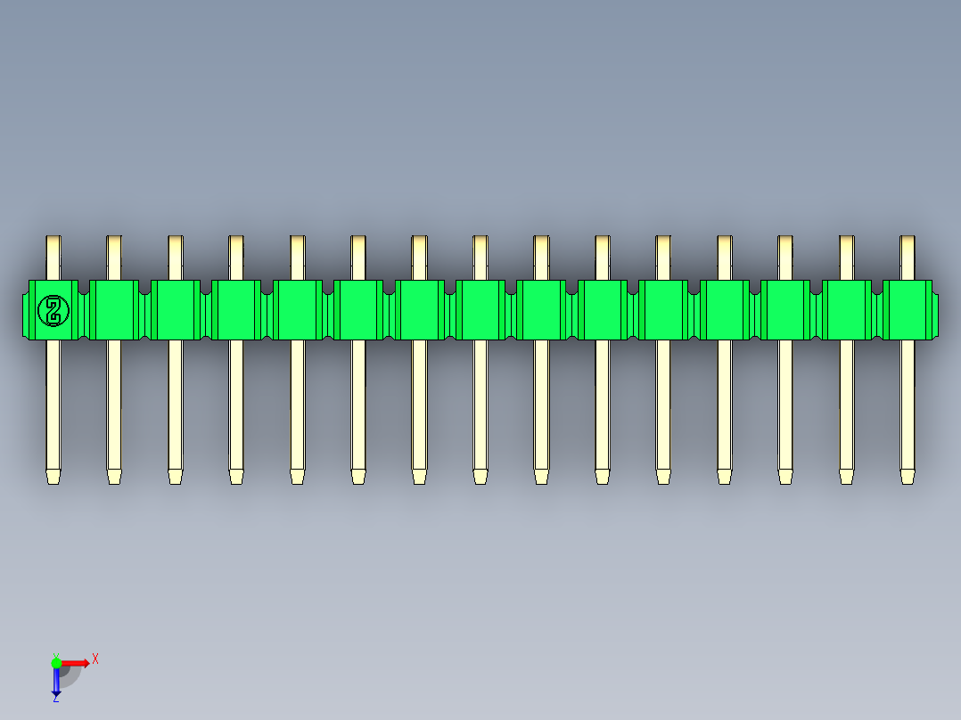 彩色公排针 100mil 2.54mm 系列-DS1022_green_1x15p_100mil_TypeD_rev1.0俯视图