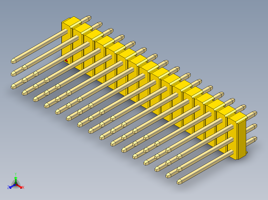 彩色公头100mil（2.54mm）系列-DS1021_yellow_3x16p_100mil_Type5_rev1.0正等轴测图