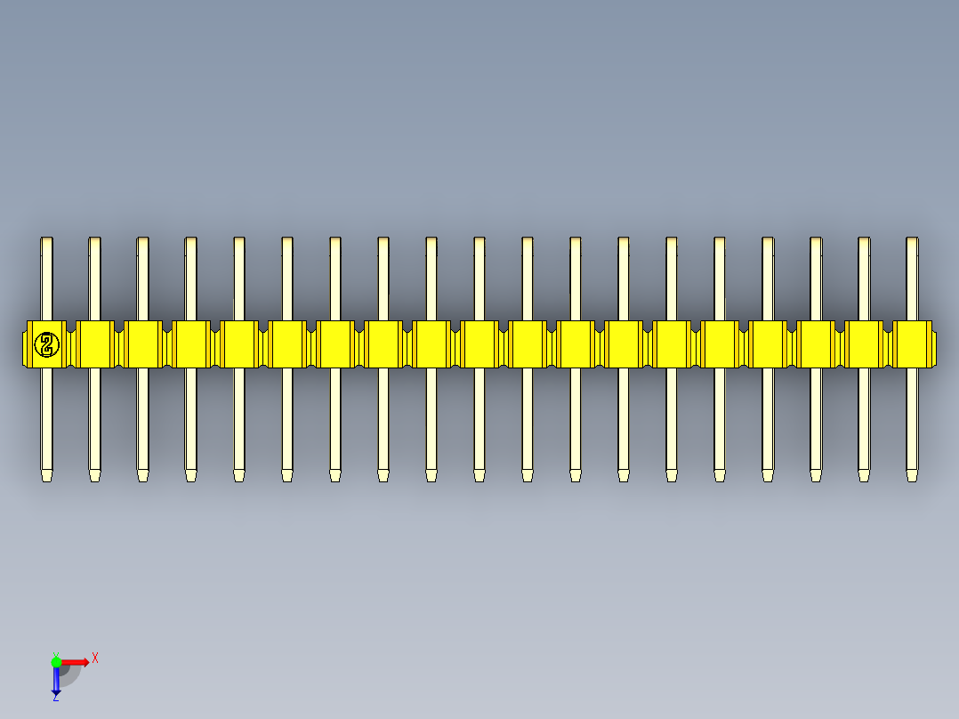 彩色公排针 100mil 2.54mm 系列-DS1022_yellow_2x19p_100mil_TypeD_rev1.0俯视图