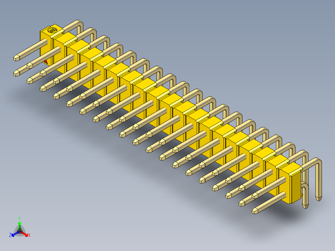 彩色公排针 100mil 2.54mm 系列-DS1022_yellow_2x19p_100mil_TypeD_rev1.0正等轴测图