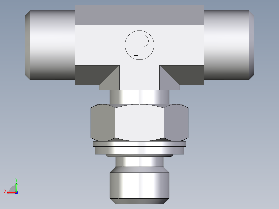 卡套式工业通用硬管接头EO_Adjustable_locknut_branch_tee_TEE08LMOMDCF后视图