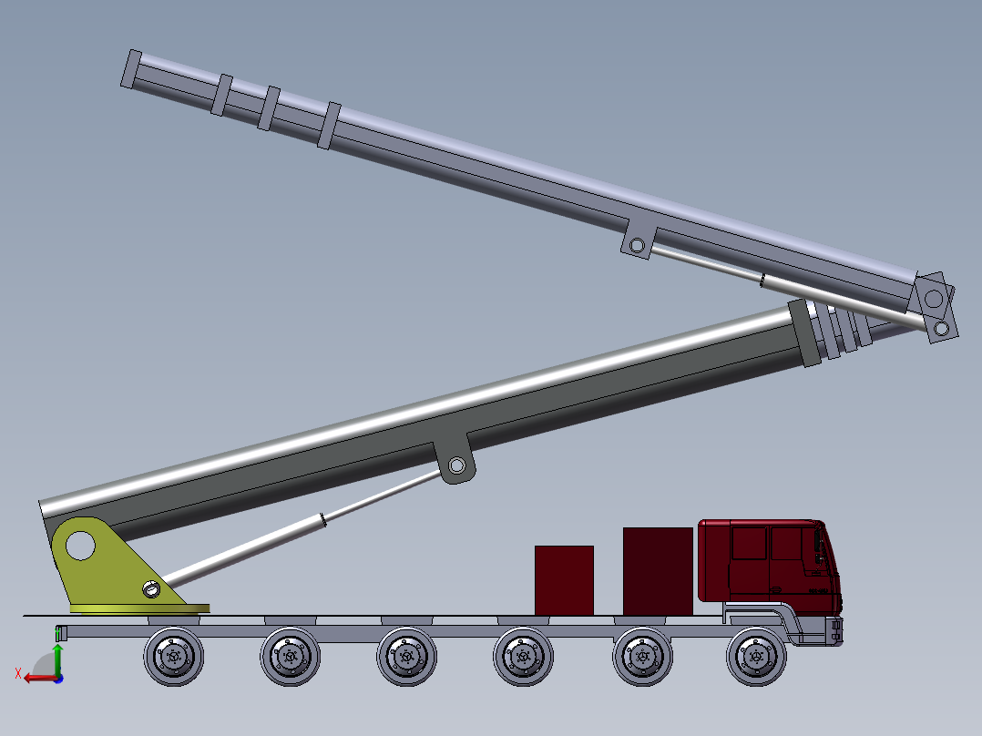 100m高层消防车sw模型后视图