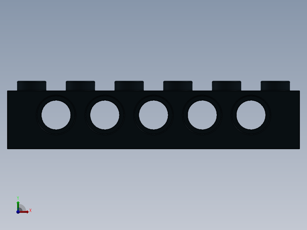 乐高机械组积木（横梁）-389426 Black Technic Brick 1 x 6 with Holes前视图