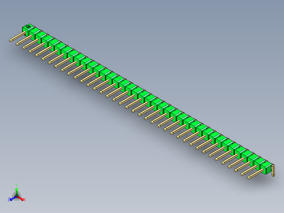 彩色公排针 100mil 2.54mm 系列-DS1022_green_1x38p_100mil_TypeD_rev1.0