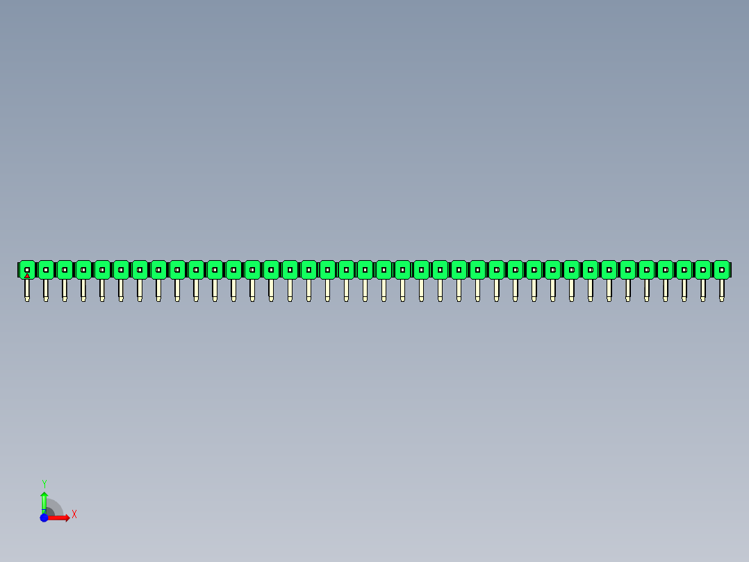 彩色公排针 100mil 2.54mm 系列-DS1022_green_1x38p_100mil_TypeD_rev1.0前视图