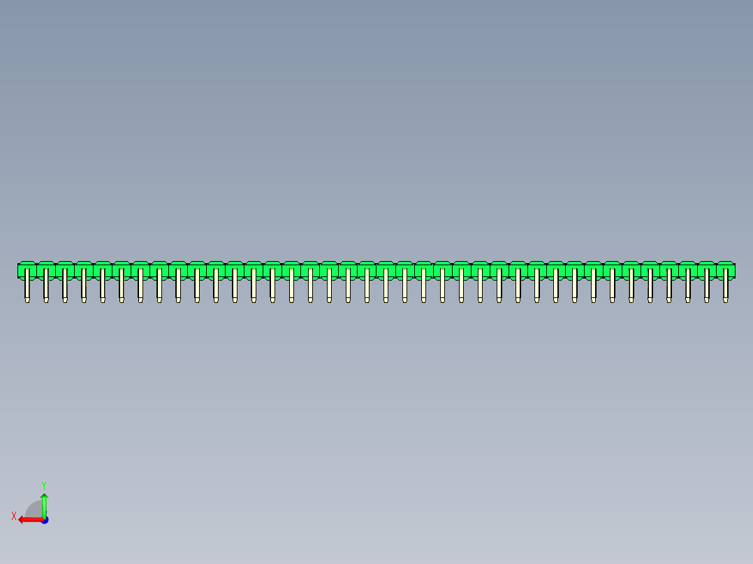 彩色公排针 100mil 2.54mm 系列-DS1022_green_1x38p_100mil_TypeD_rev1.0后视图